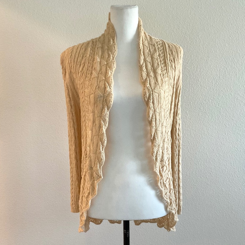 Lauren Ralph Lauren Sweater Cream Open Front Knit Size Petite Small